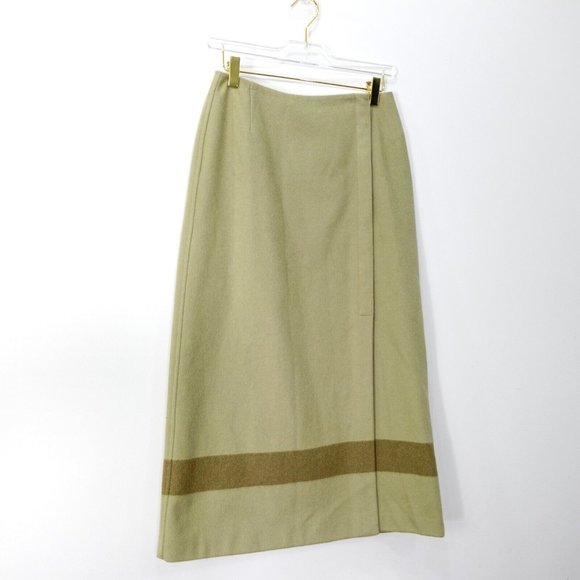 VINTAGE ANNE KLEIN Skirt Women XS 2 Wool Midi Pencil Long Western Wrap 90s Green
